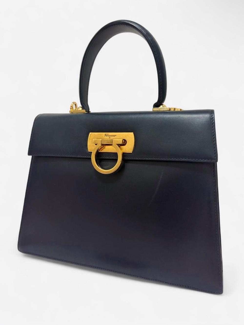 Salvatore Ferragamo Black Leather Top-Handle Satchel with Gold Gancini